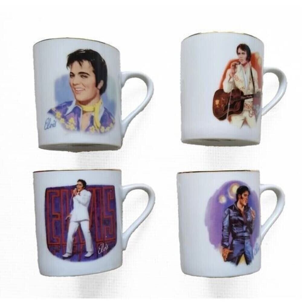 Vintage‎ Elvis Presley Mug Set 1985 24K Gold Porcelain Collector 50th Anniv Box
